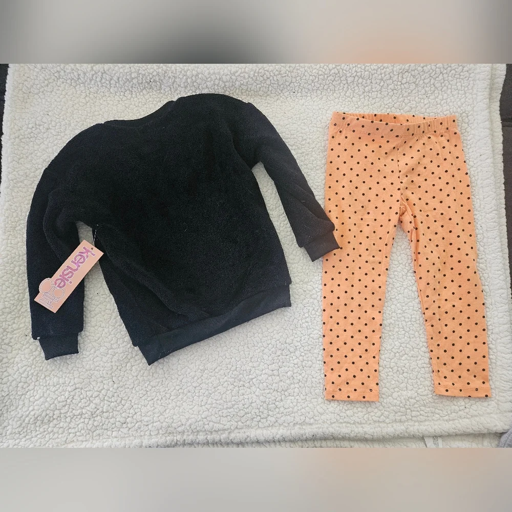 Kensie Girl black pumpkin sweater and orange & black polka dot pants size 4T‎